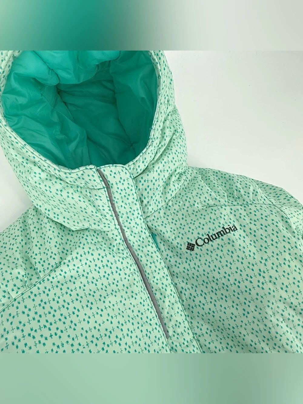 Columbia Winter Coat Girls Size Medium Mint Green Hooded Full Zip Ski Jacket
